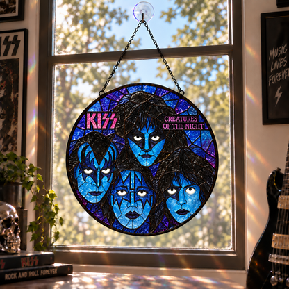KISS Band Stained Glass Suncatcher – Glam Rock Music Window Hanging Gift for KISS Army