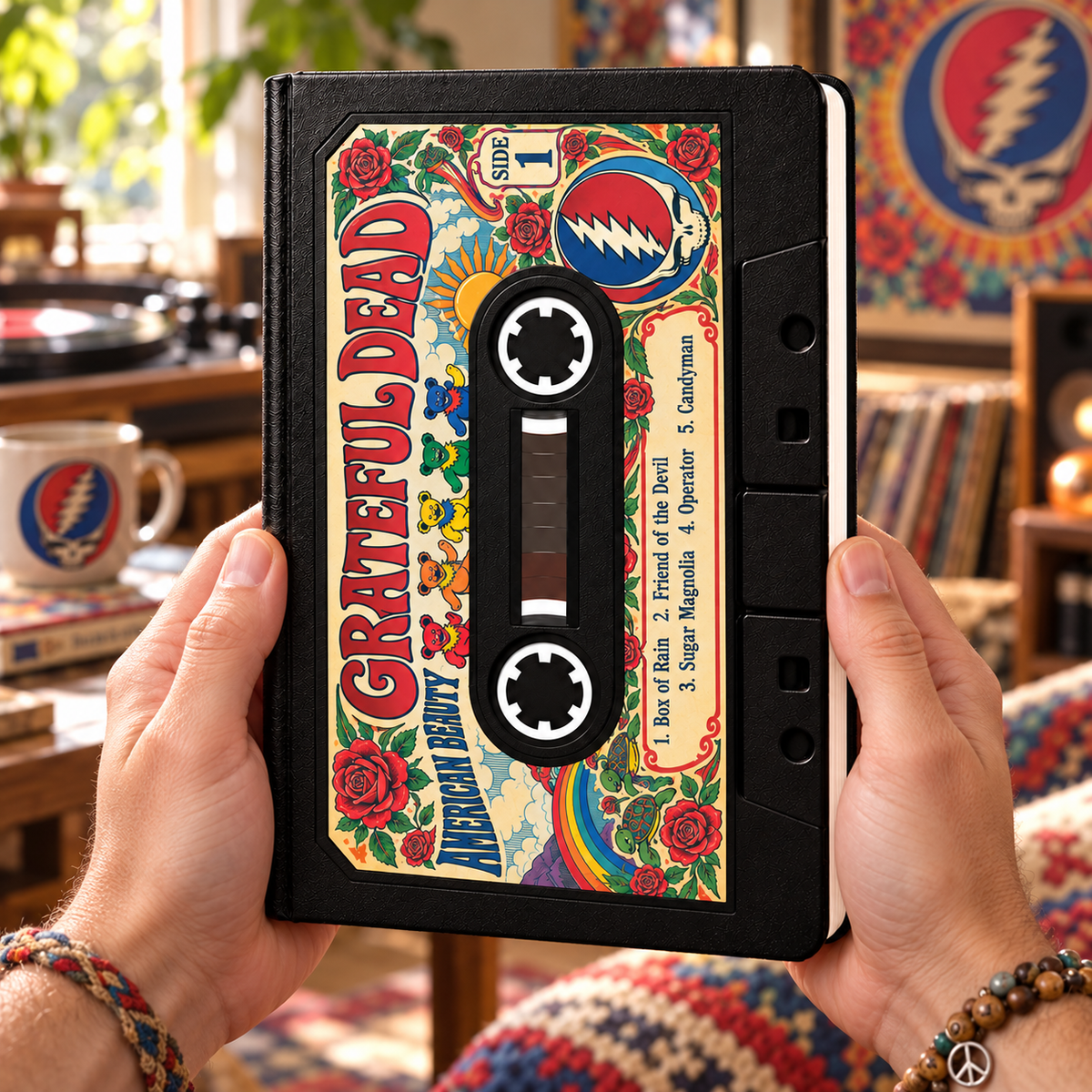 Grateful Dead American Beauty Cassette Tape Vegan Leather Notebook – Rock Music Journal & Diary