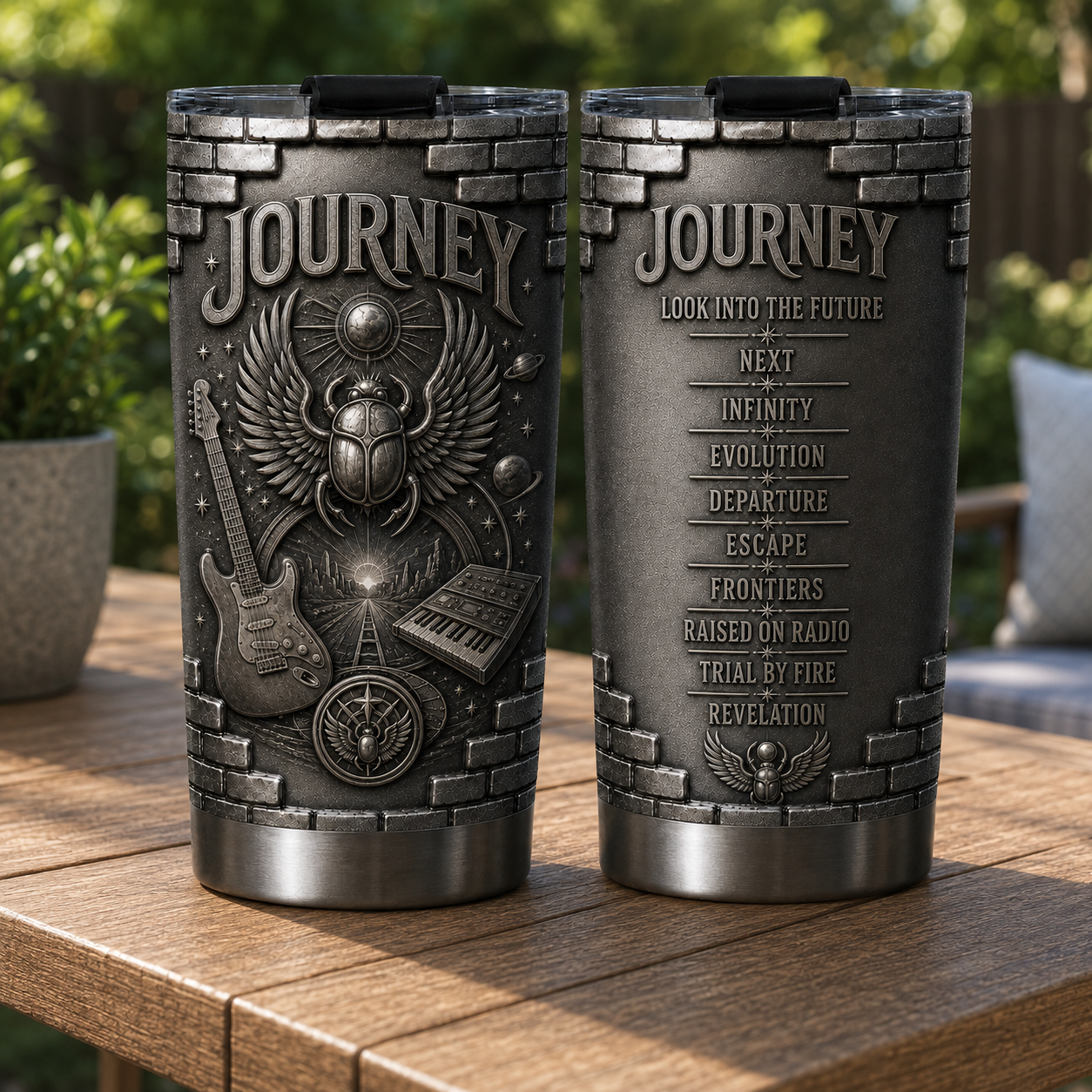 Journey Don't Stop Believin' Insulated Tumbler - 3D Embossed Scarab Beetle Travel Cup