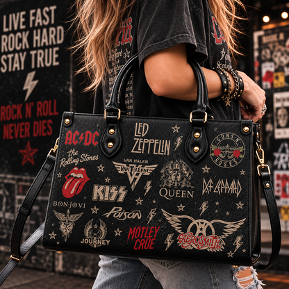 Classic Rock Legends Faux Leather Handbag – Vintage Rock Band Shoulder Tote Bag for Music Fans