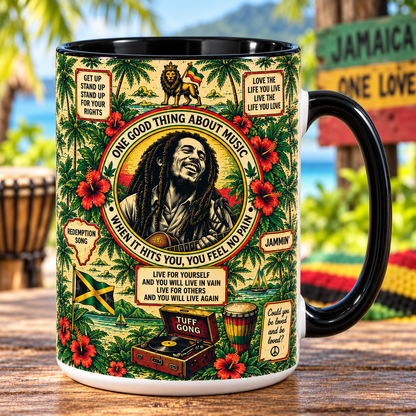 Bob Marley One Love Mug – Jamaica Reggae Coffee Cup, Get Up Stand Up & Redemption Song Tropical Music Gift