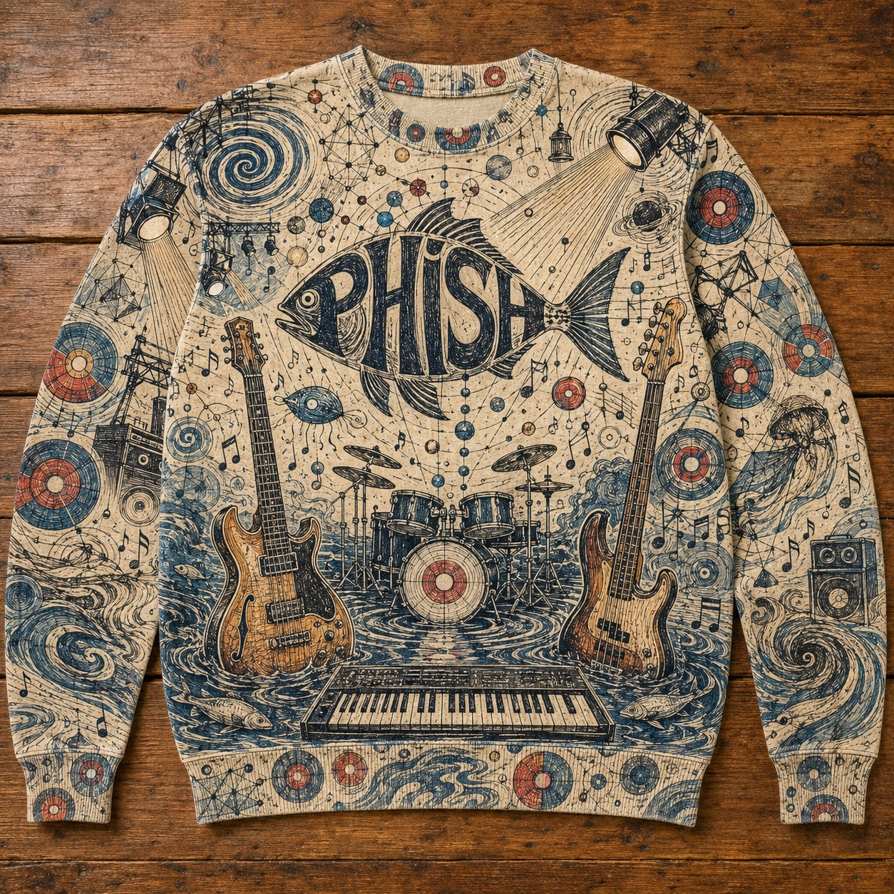 Phish Band Fish Logo Vintage Graphic Sweatshirt - Cosmic Psychedelic Jam Band Jumper