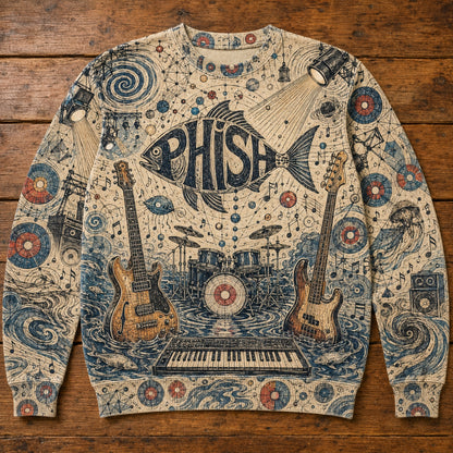 Phish Band Fish Logo Vintage Graphic Sweatshirt - Cosmic Psychedelic Jam Band Jumper