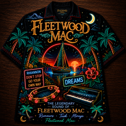 Fleetwood Mac Hawaiian Shirt - Unisex Neon Dreamcatcher Crescent Moon Button Up