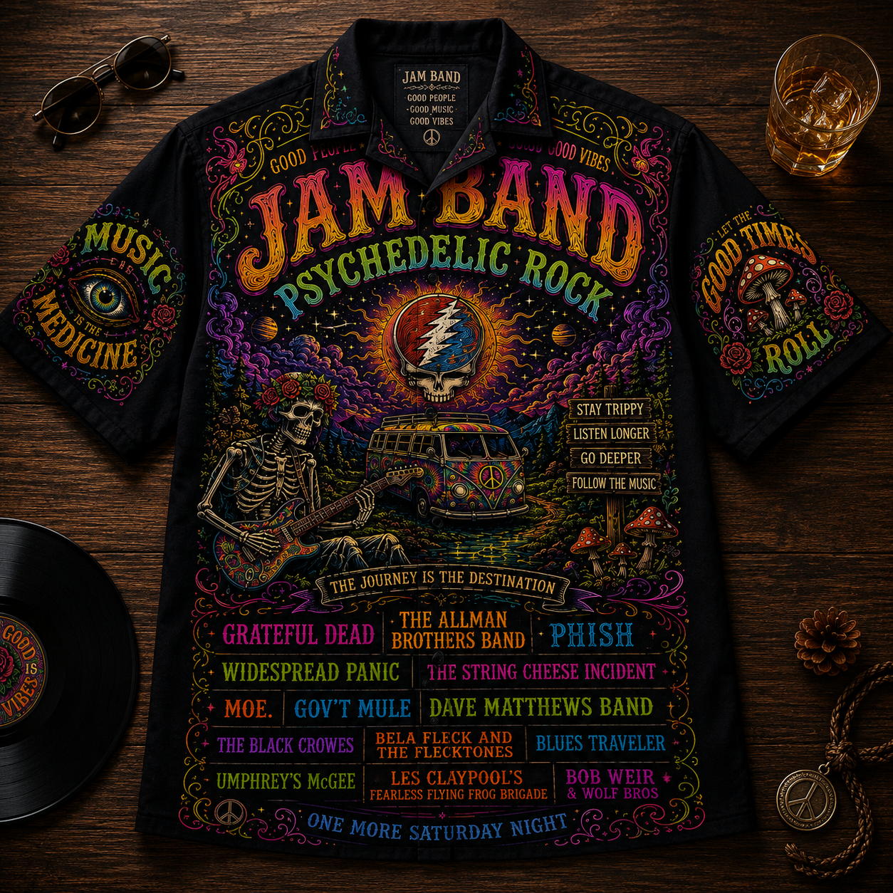 Jam Band Hawaiian Shirt - Unisex Psychedelic Rock Steal Your Face Summer Shirt