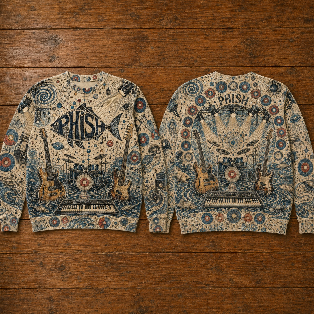 Phish Band Fish Logo Vintage Graphic Sweatshirt - Cosmic Psychedelic Jam Band Jumper