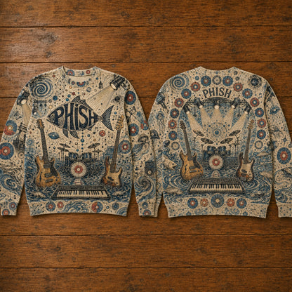 Phish Band Fish Logo Vintage Graphic Sweatshirt - Cosmic Psychedelic Jam Band Jumper