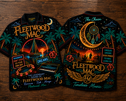 Fleetwood Mac Hawaiian Shirt - Unisex Neon Dreamcatcher Crescent Moon Button Up