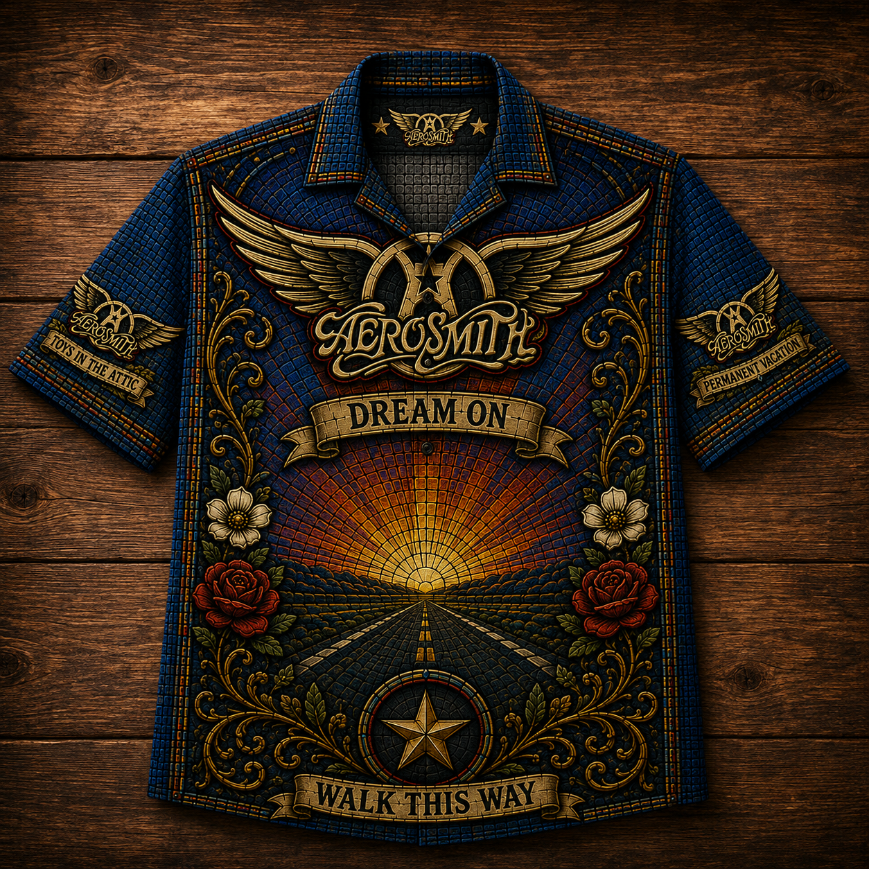 Aerosmith Stained Glass Hawaiian Shirt - Unisex Iconic Winged Button Up
