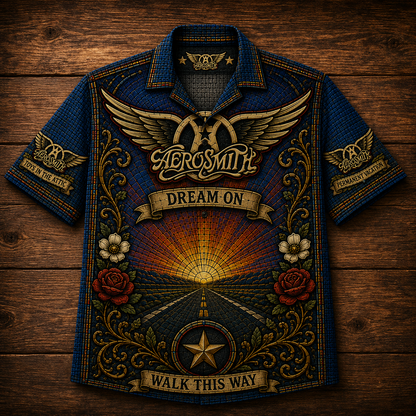 Aerosmith Stained Glass Hawaiian Shirt - Unisex Iconic Winged Button Up