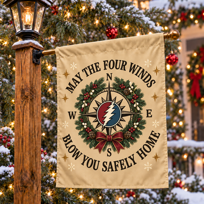 Grateful Dead Christmas House Flag, May the Four Winds Blow You Safely Home Flag, Deadhead Holiday Porch Decor