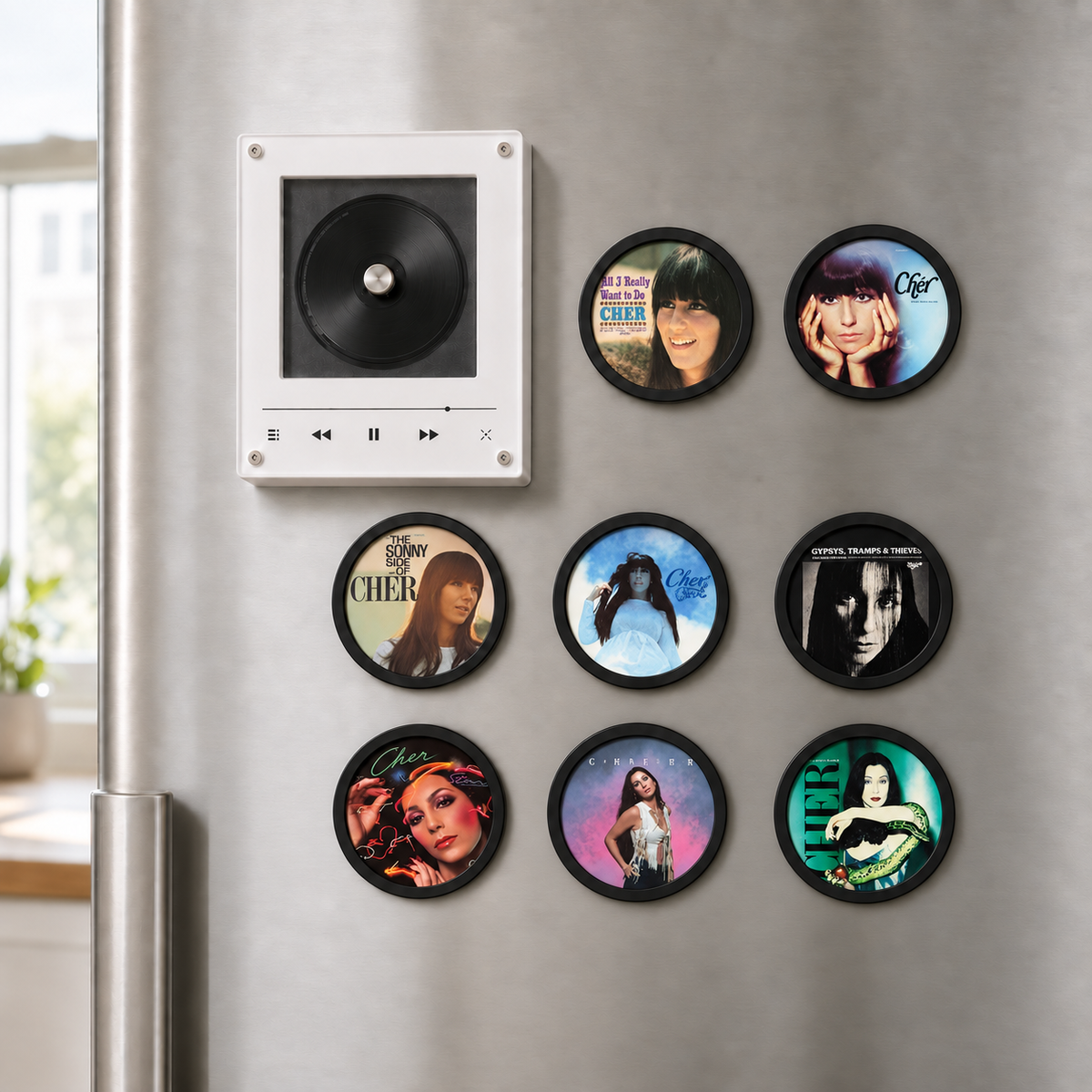 Cher MagTune Magnetic Music Player, Goddess of Pop Gift, Mini Vinyl Album Magnets, Cher Fan Gift