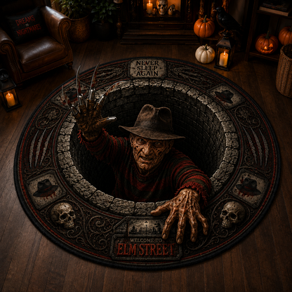 Freddy Krueger Horror Rug – Never Sleep Again Elm Street Gothic Area Rug, Nightmare Halloween Decor