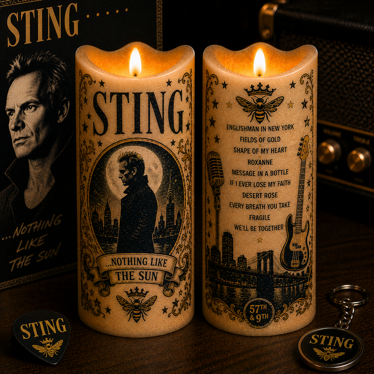 Sting Nothing Like the Sun Flameless LED Candle, Sting Inspired LED Candle, Classic Rock Music Gift, Battery Operated Candle, Sting Fan Home Decor
