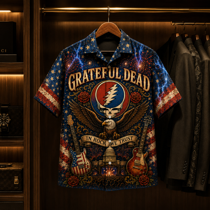 Grateful Dead Hawaiian Shirt - Patriotic American Rock Band All Over Print AOP Button Up Shirt for Deadhead Fans