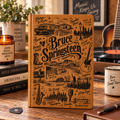 Bruce Springsteen Vintage Vegan Leather Notebook – Heartland Rock Music Journal & Diary