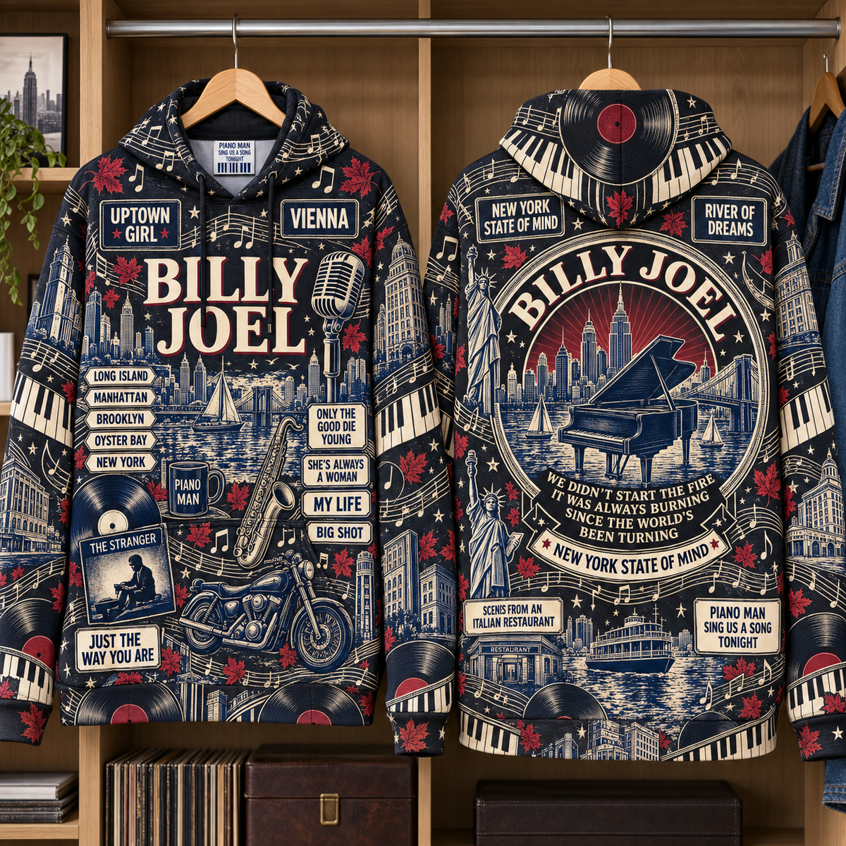 Billy Joel Piano Man Hoodie – New York Music Legend Vintage 3D Printed Pullover, Classic Rock Fan Gift
