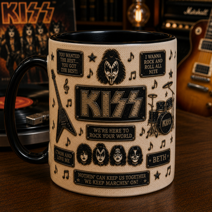 KISS Mug – Rock and Roll All Nite Ceramic Coffee Mug, KISS Army Collectible Gift for Classic Rock Fans