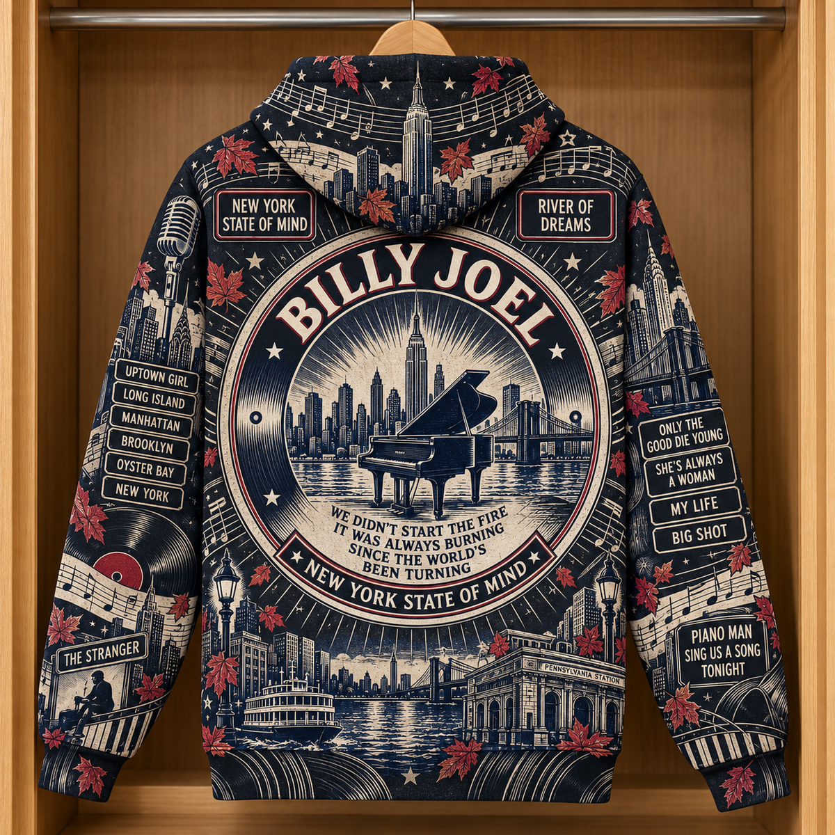 Billy Joel Piano Man Hoodie – New York Music Legend Vintage 3D Printed Pullover, Classic Rock Fan Gift