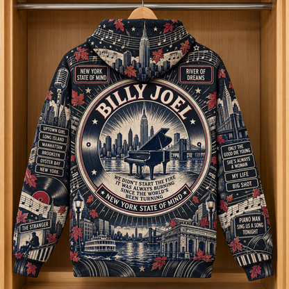 Billy Joel Piano Man Hoodie – New York Music Legend Vintage 3D Printed Pullover, Classic Rock Fan Gift