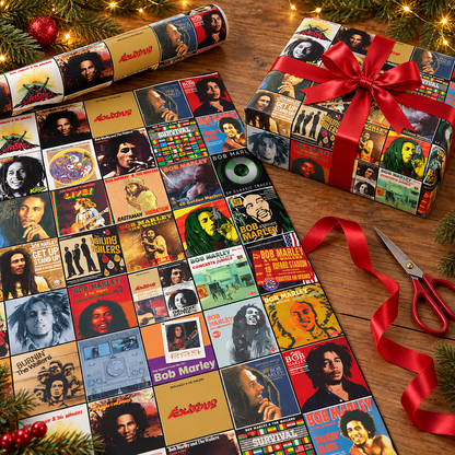 Bob Marley Album Cover Collage Wrapping Paper – Reggae Music Fan Gift Wrap Roll