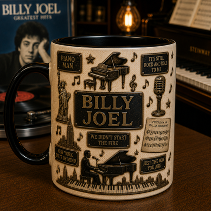 Billy Joel Mug – Piano Man & We Didn’t Start the Fire Coffee Cup, Classic Music Gift for Fans
