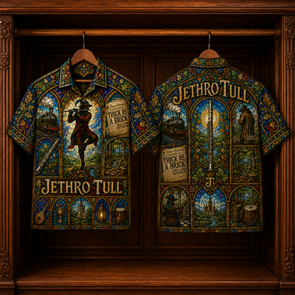 Jethro Tull Hawaiian Shirt - Stained Glass Progressive Rock All-Over Print Button-Up Shirt