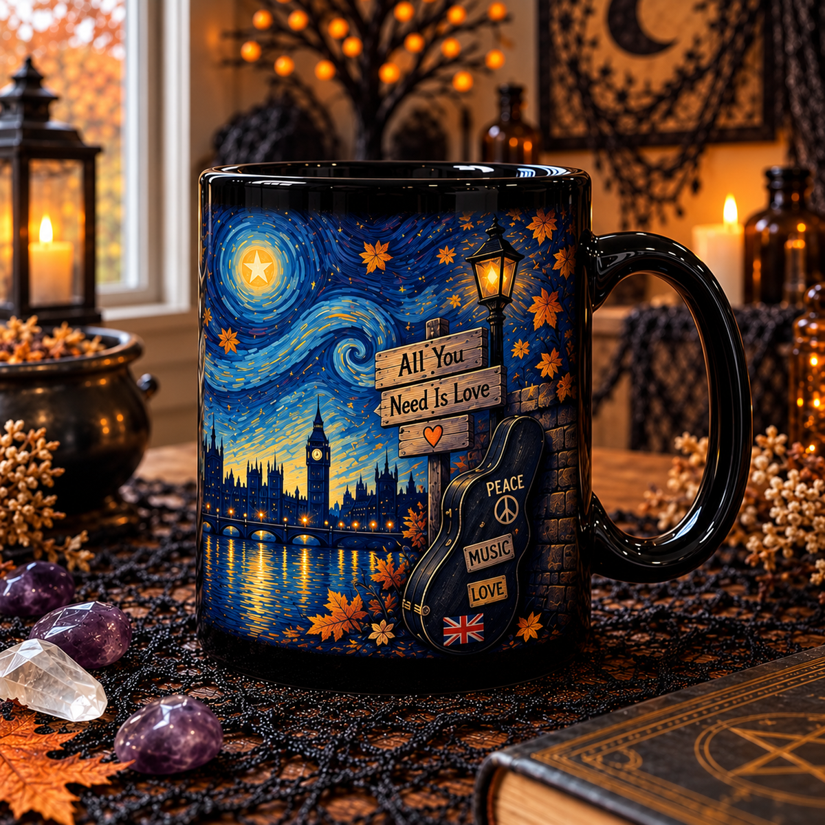 The Beatles Van Gogh Art Mug – Starry Night Abbey Road Ceramic Mug, All You Need Is Love Beatles Cup, Classic Rock Art Gift