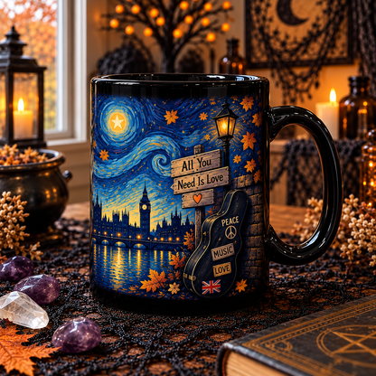 The Beatles Van Gogh Art Mug – Starry Night Abbey Road Ceramic Mug, All You Need Is Love Beatles Cup, Classic Rock Art Gift