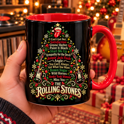 The Rolling Stones Christmas Tree Mug, Satisfaction Holiday Coffee Cup, Classic Rock Christmas Gift, Rolling Stones Fan Mug, Music Lover Gift