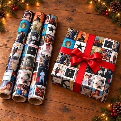 David Bowie Album Cover Wrapping Paper Roll – Vintage Rock Music Gift Wrap, Iconic Album Collage Christmas Wrapping Paper for Bowie Fans