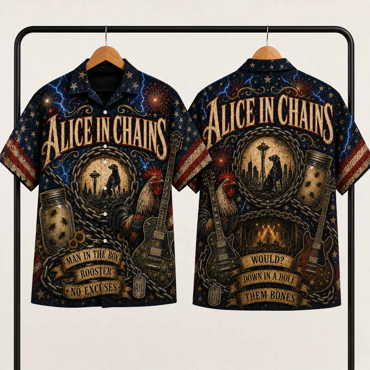 Alice In Chains Hawaiian Shirt - All Over Print Button Up AOP Shirt for Grunge Rock Fans