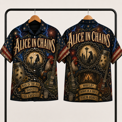Alice In Chains Hawaiian Shirt - All Over Print Button Up AOP Shirt for Grunge Rock Fans