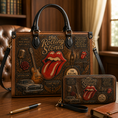 The Rolling Stones Handbag, Tote Bag and Wallet Set, Tongue Logo Classic Rock Accessories, Music Fan Gift