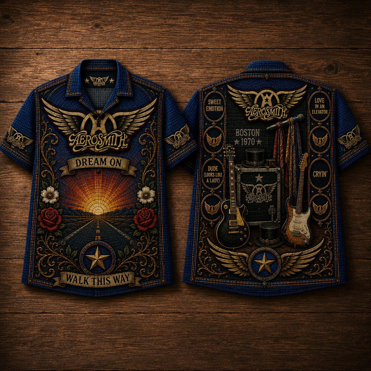 Aerosmith Stained Glass Hawaiian Shirt - Unisex Iconic Winged Button Up