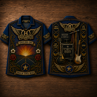 Aerosmith Stained Glass Hawaiian Shirt - Unisex Iconic Winged Button Up