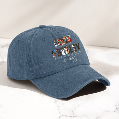 Elvis Presley Denim Dad Cap – Iconic Album Collage Design ( With BOX)
