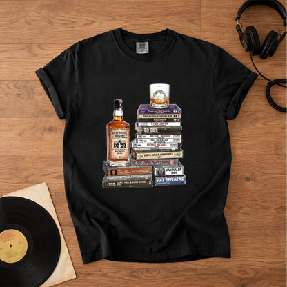 1980s Rock Album Cassette Collection T-Shirt – Retro Rock Music Michael Jackson Madonna and Bands Merch Tee