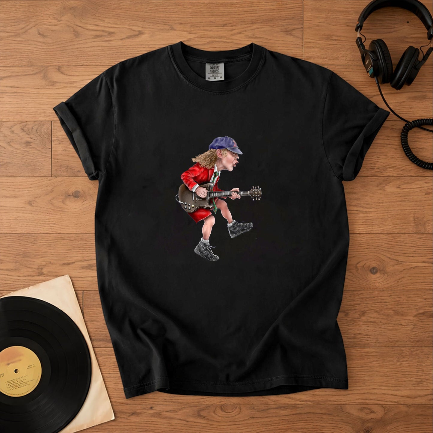 Angus Young Ripping On His Guitar Comfort Tee – Classic Music Graphic Shirt