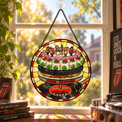The Rolling Stones Iconic Album Stained Glass Sun Catcher – Retro Rock Music Window Hanging Gift for Fans