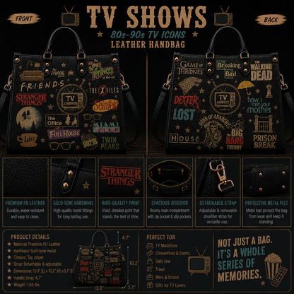 TV Series Faux Leather Handbag – Vintage TV Show Lover Shoulder Tote Bag for Binge Watch Fans