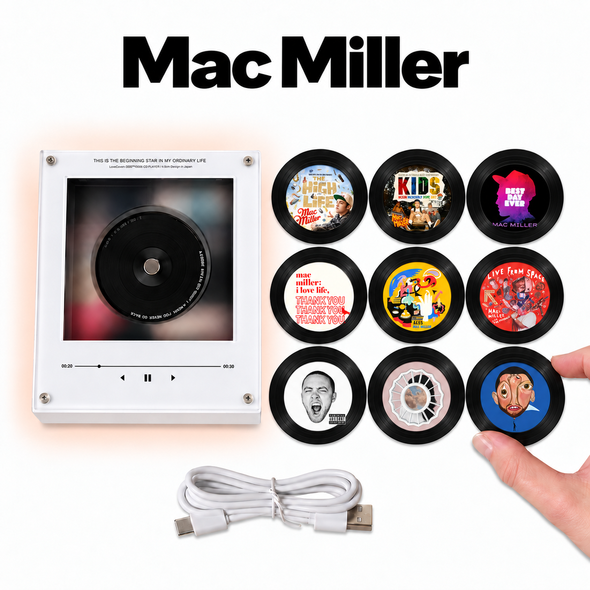Mac Miller MagTune Mini CD Player Decor Set – Hip Hop Album Art Display, Hip Hop Music Fan Gift