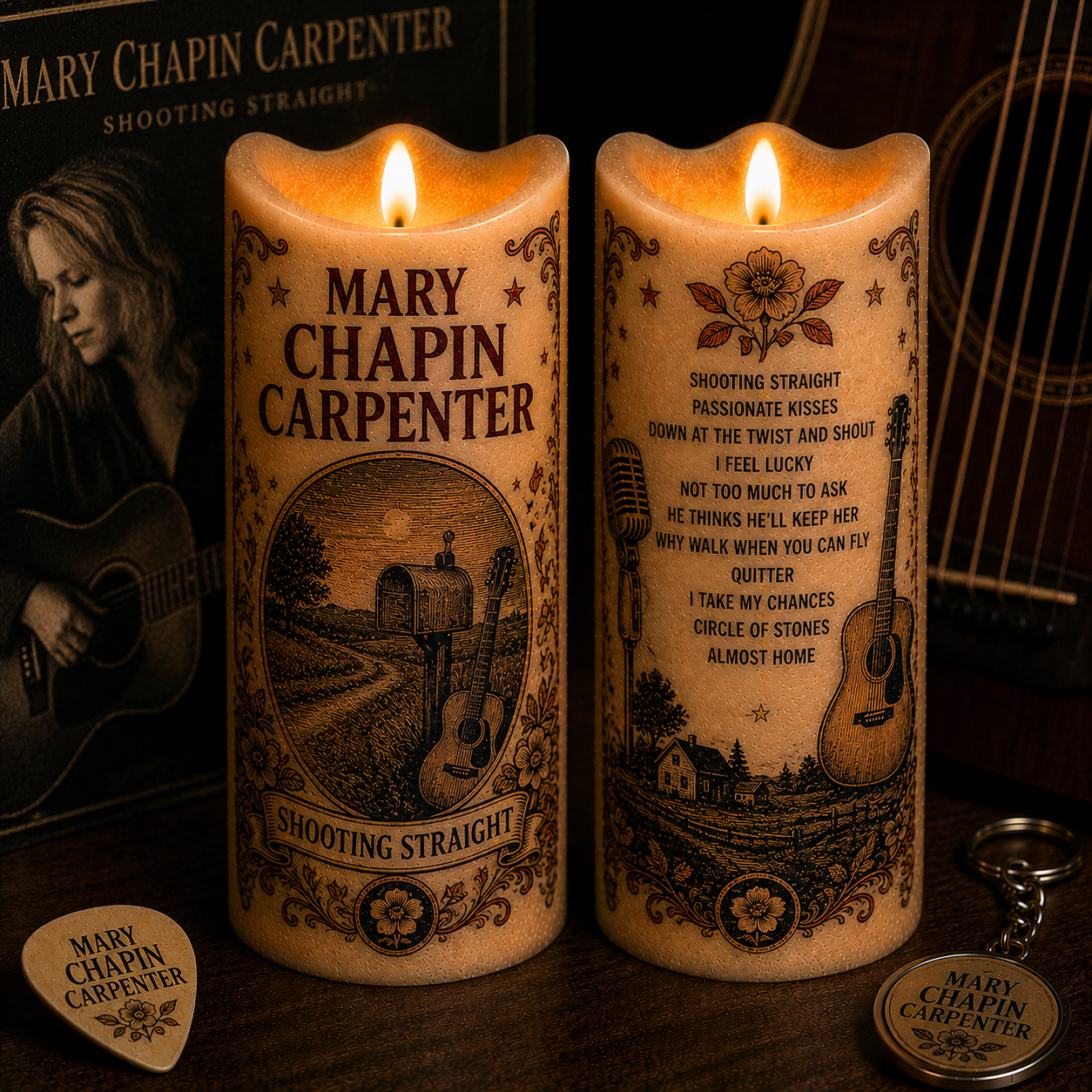 Mary Chapin Carpenter Shooting Straight LED Candle, Country Music Song Tribute Flameless Candle, Rustic Folk Music Gift