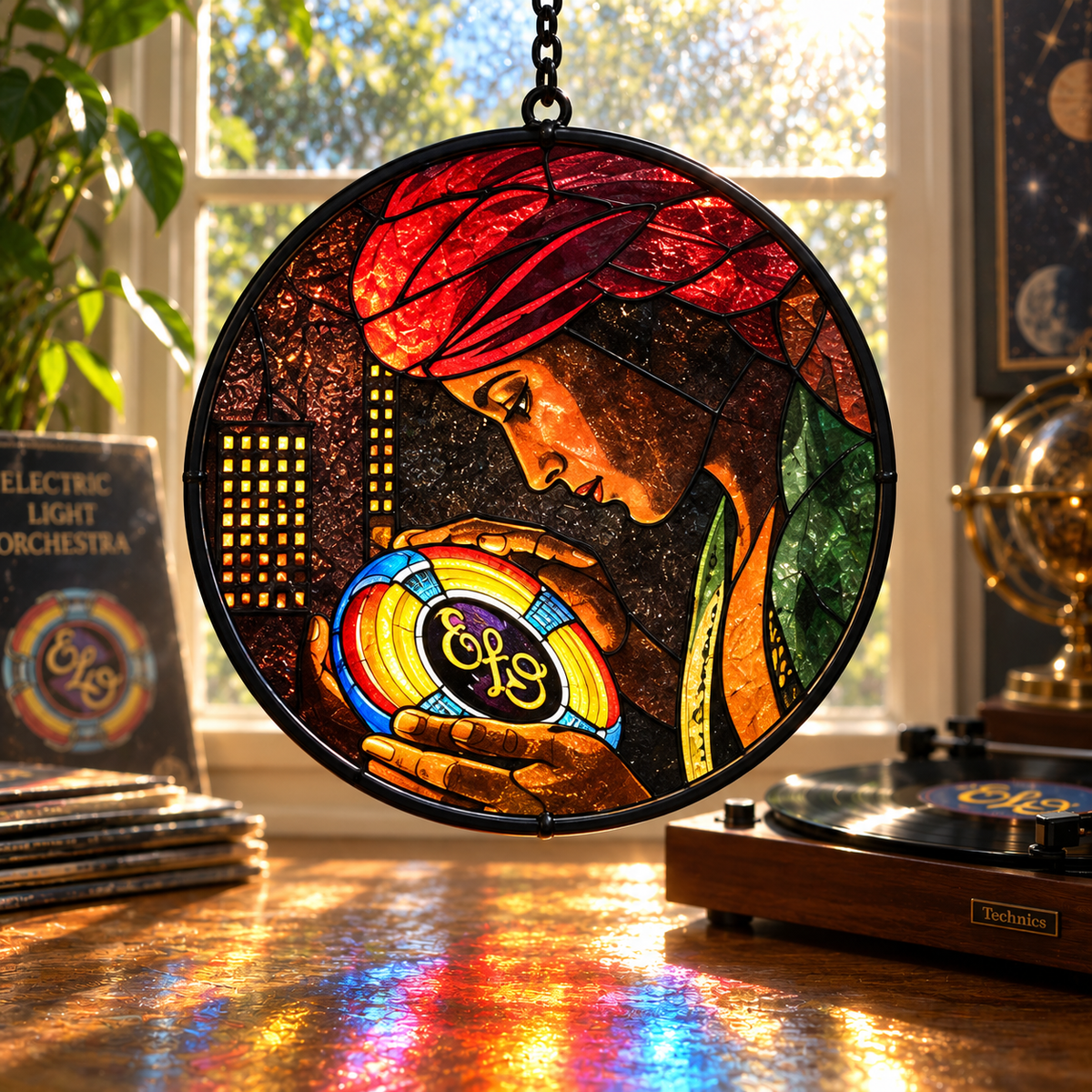 Electric Light Orchestra Suncatcher Set, 12 Stained Glass Album Window Hangings, ELO Classic Rock Music Gift