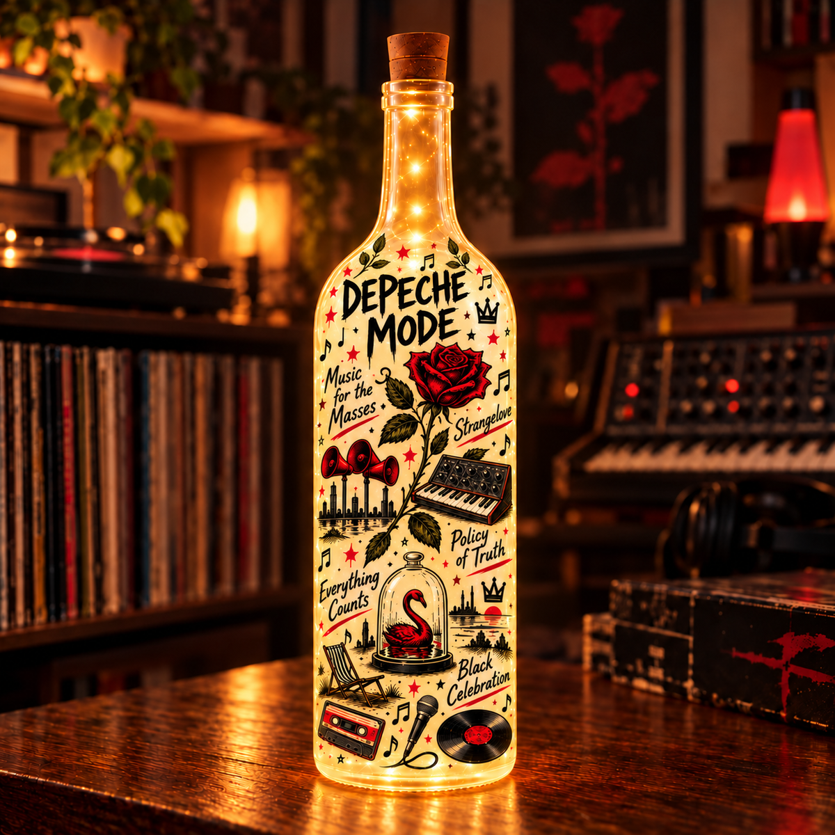 Depeche Mode Lighted Bottle Lamp, Enjoy the Silence Music Decor, Violator Fan Gift, Alternative Rock LED Bottle Light, Synthpop Room Decor