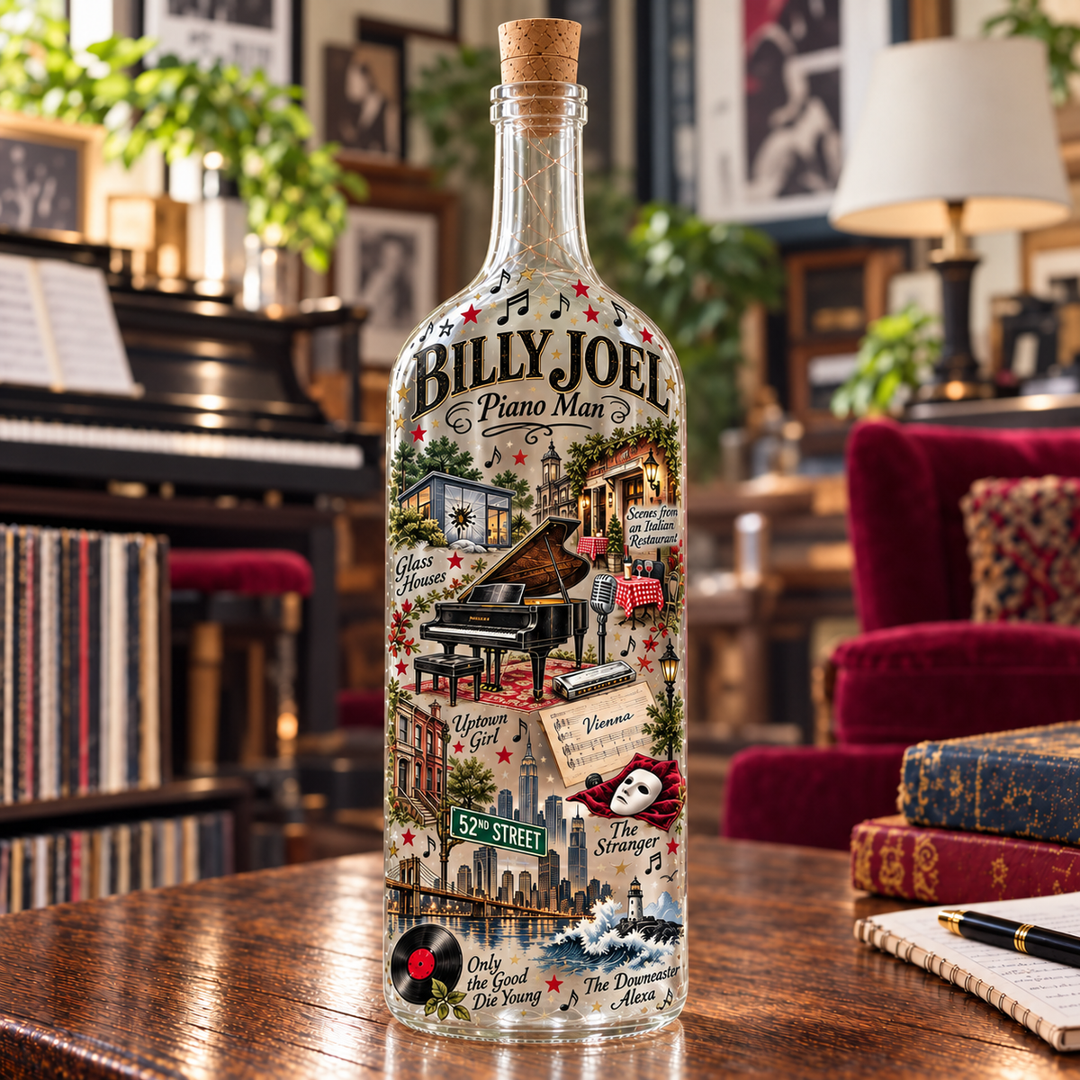 Billy Joel Bottle Lamp, Piano Man Lighted Bottle, Billy Joel Music Lamp, Classic Rock Decor, Music Lover Gift