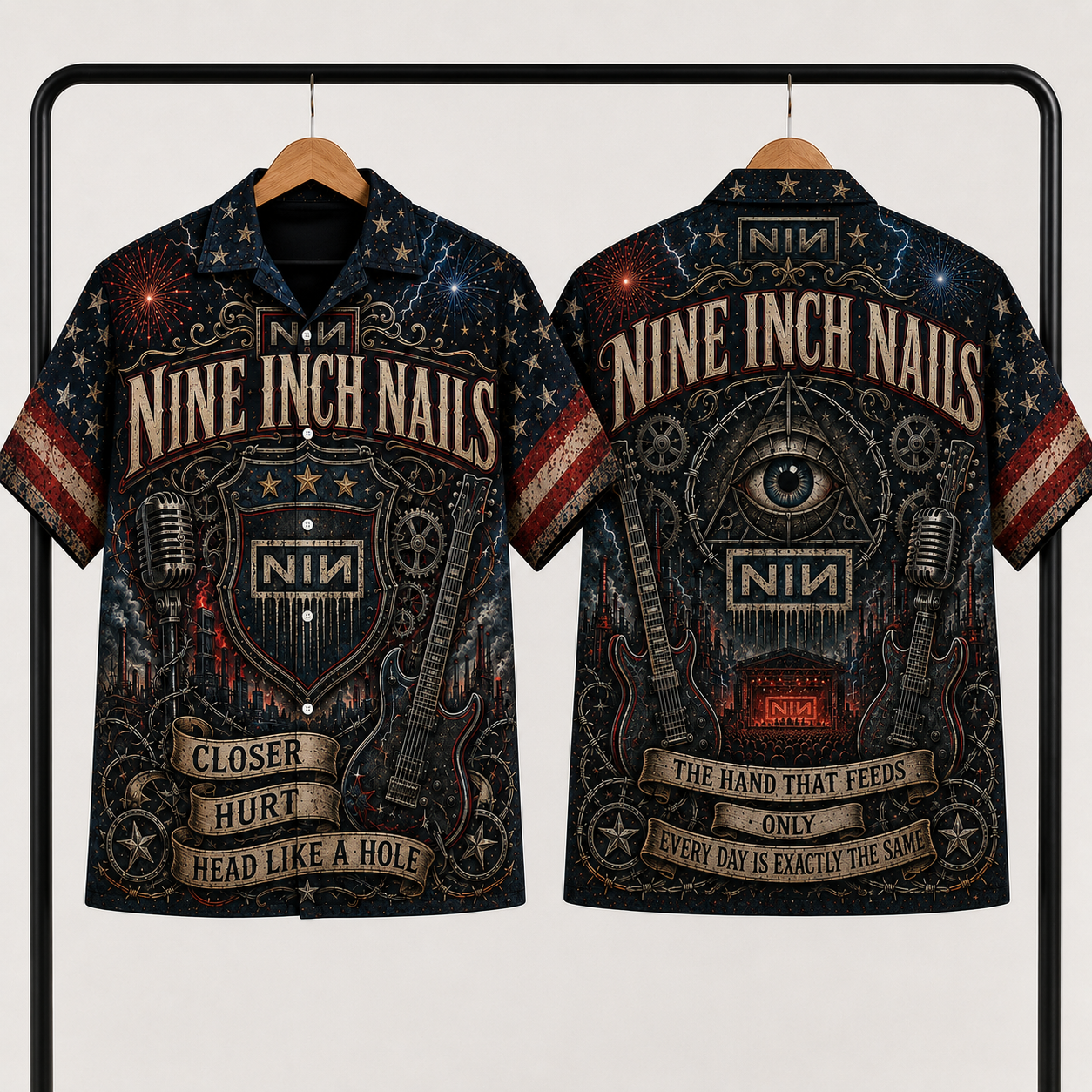 Nine Inch Nails Hawaiian Shirt - Industrial Rock Band All Over Print AOP Button Up Shirt for NIN Fans