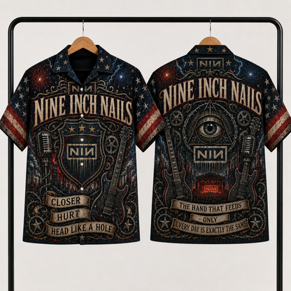 Nine Inch Nails Hawaiian Shirt - Industrial Rock Band All Over Print AOP Button Up Shirt for NIN Fans
