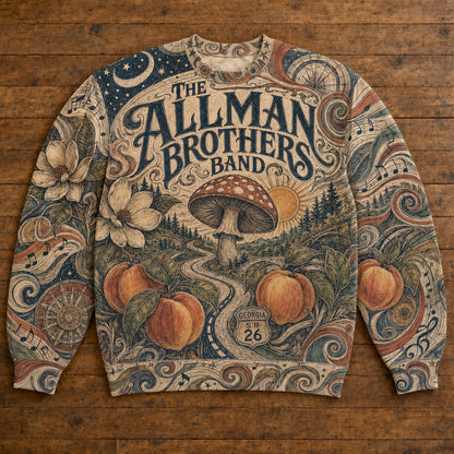 The Allman Brothers Band Vintage Sweatshirt - Retro Peach & Mushroom Rock Pullover
