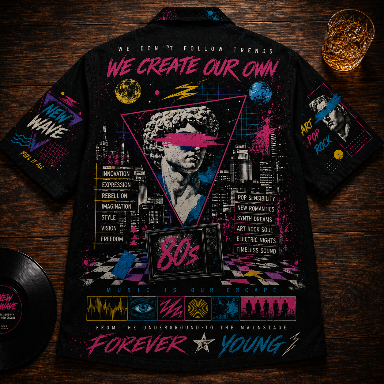 New Wave Art Rock Hawaiian Shirt - Unisex Casual Forever Young Button Up